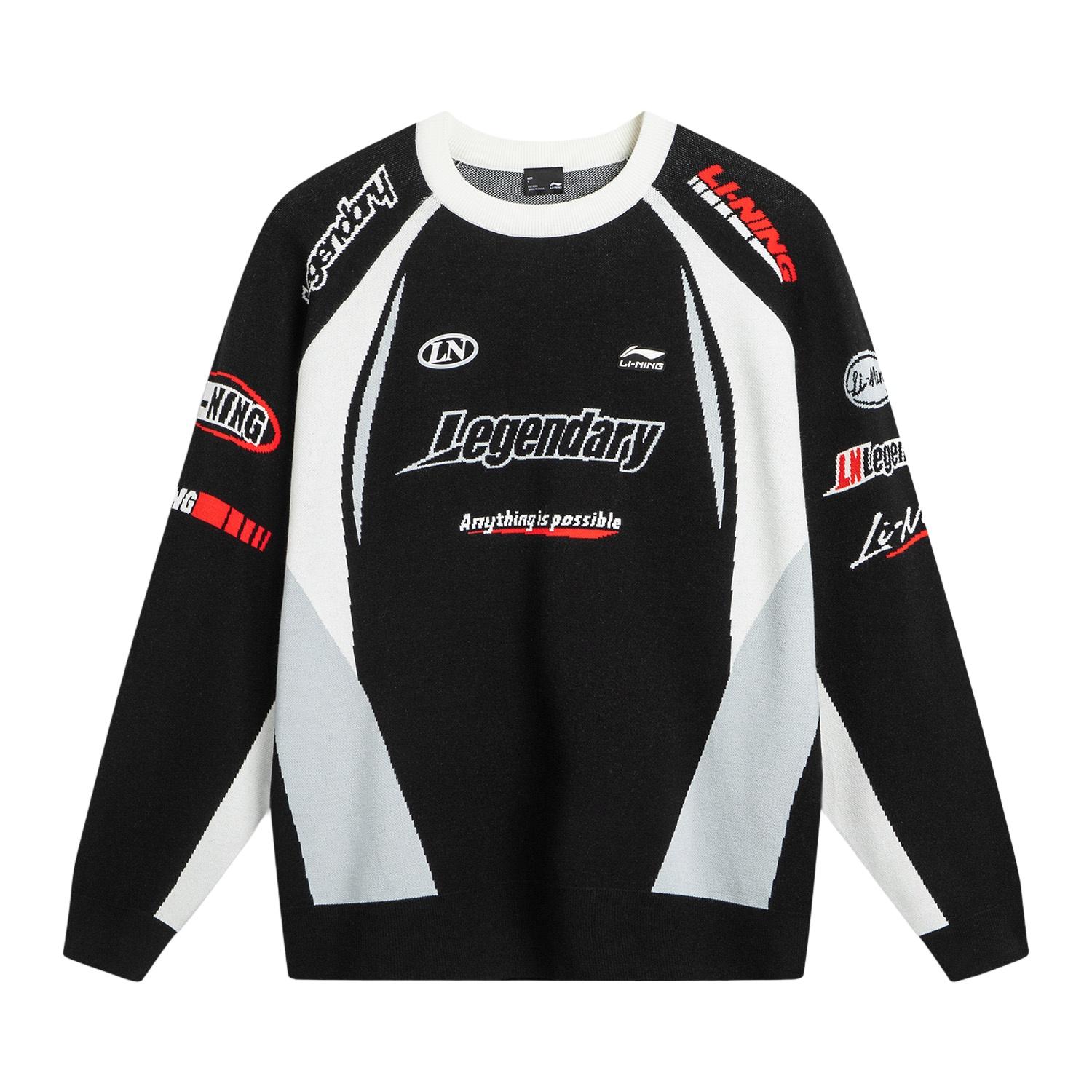 LI-NING Unisex 2025 Winter LPL Collaboration Loose Crew Neck Knit Sweater Black AMBV455-2 S