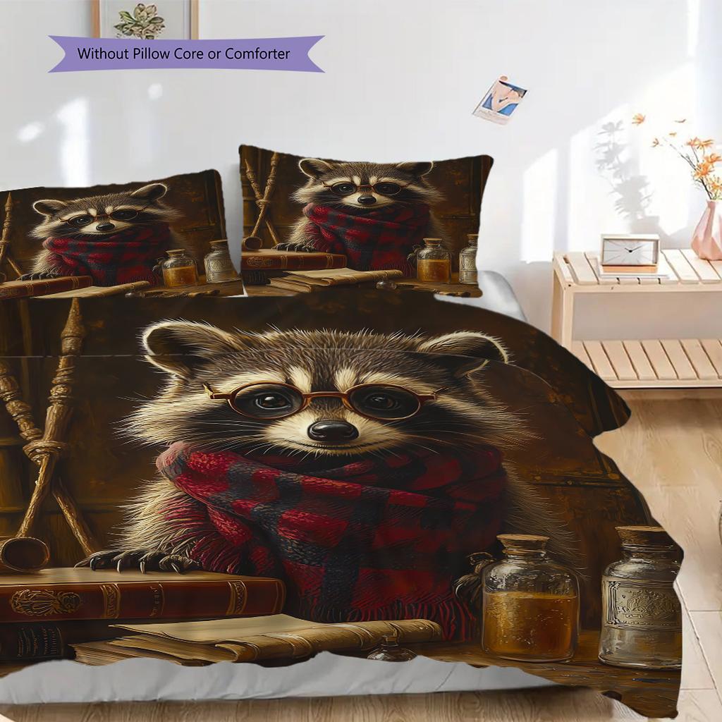 Magic Raccoon Pattern Bedding Quilt Set Quilt Cover Pillowcase Home Decoration Birthday Gift (1 * duvet cover + 2 * pillowcase, without core)