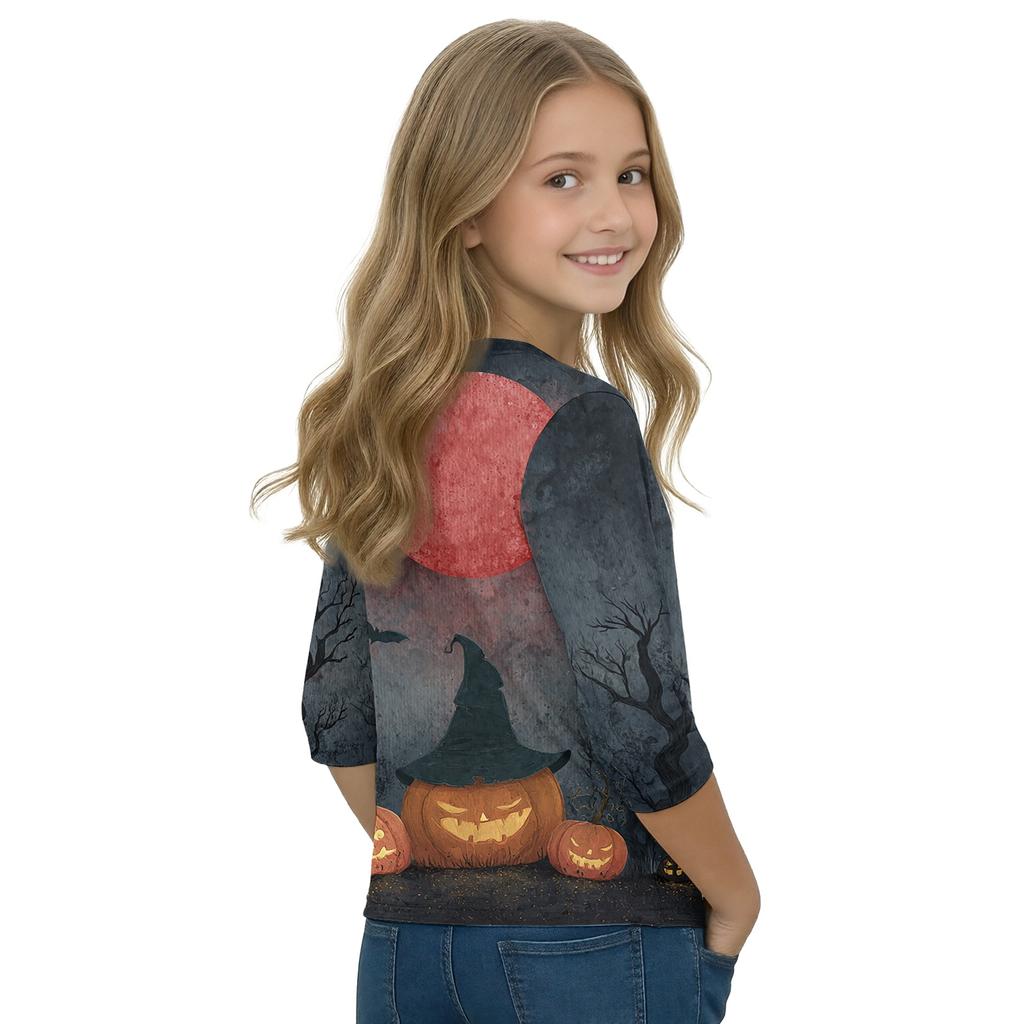 Kids Long Sleeve Halloween Print T-Shirt Round Neck Casual Top