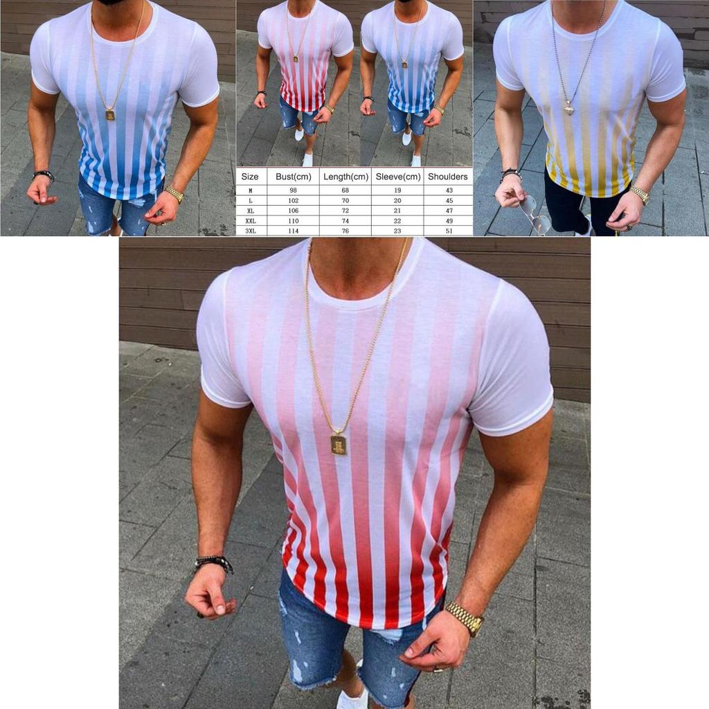 Herren Sommer Freizeit Kurzarm Gestreift Slim Fit Fitness Sport T-Shirt**