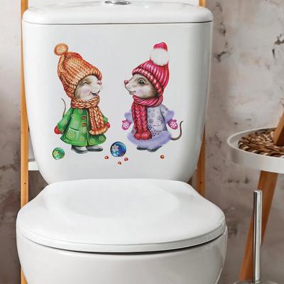 Fun-m220 Ratón Pintado de Dibujos Animados Bufanda Baño Inodoro Pegatina de Inodoro Decoración del Hogar Pegatina de Pared