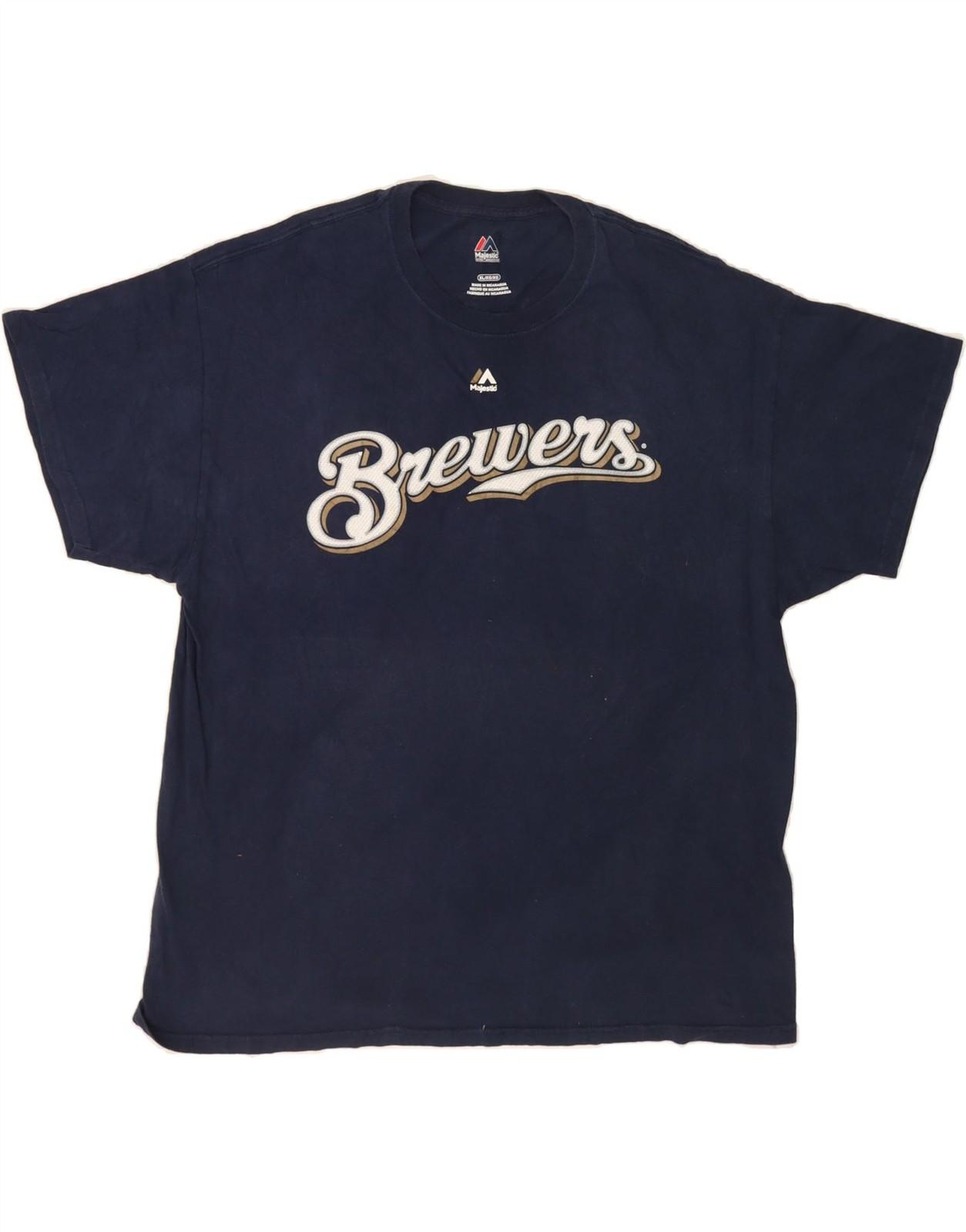 MAJESTIC Mens Graphic T-Shirt Top XL Navy Blue Cotton DL52 XXXL