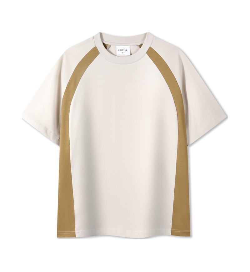 

Мужская футболка с круглым вырезом из двойной пряжи с цветовыми блоками, весна/лето 2024, 240 г чистого хлопка, спущенное плечо, спортивная и удобная M