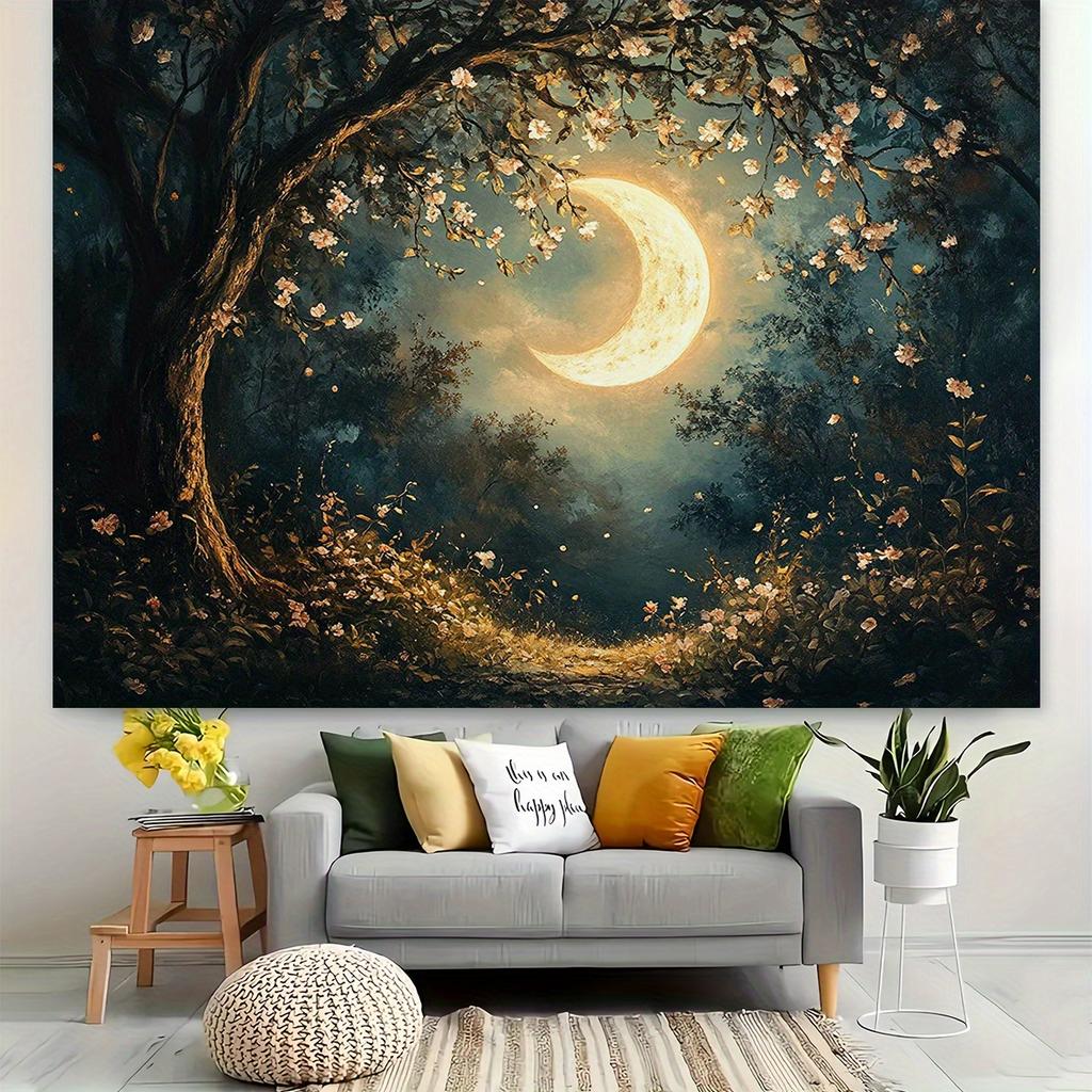 1pc Magic Forest Moonlight Tapestry, Polyester Fabric, Machine Washable, Suitable for Bedroom and Living Room Decoration