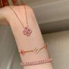Doppelseitiges Diamant-Rosenrosa Kleeblatt Schmuckset für Damen Luxuriöses Armband Halskette Ohrringe