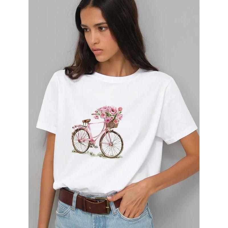 Western Style New Fashion Casual Loose Print Short sleeve Cotton T-shirt Top Women Printed T-shirt Top