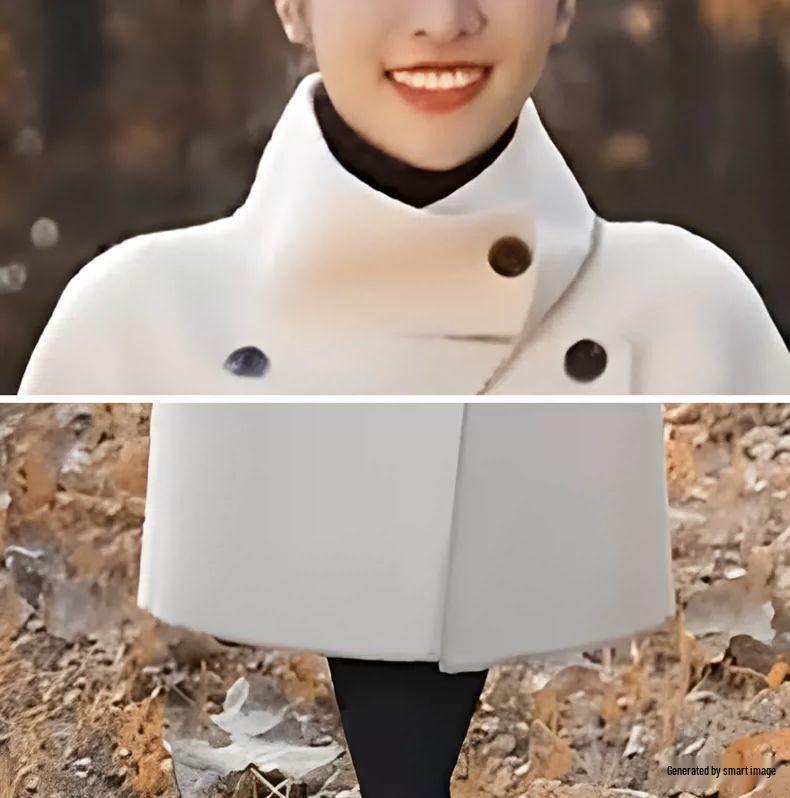 2025 Autumn/Winter Women's Wool Coat - Korean Hepburn Style with Stand-Up Collar