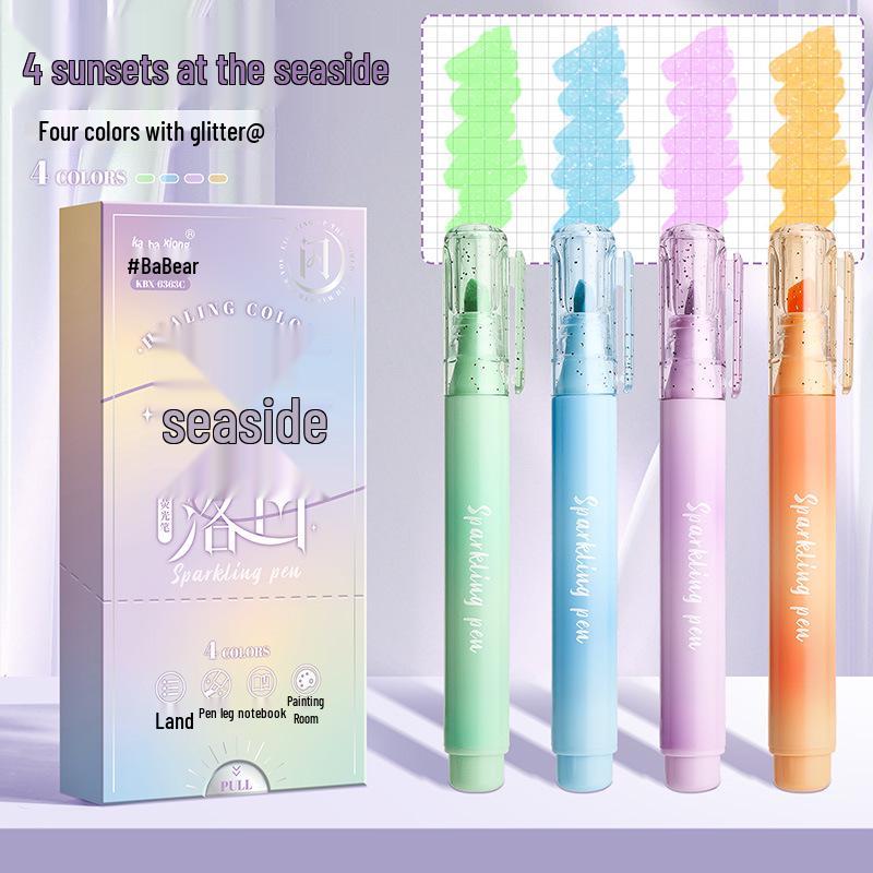

Ручка-хайлайтер с блестками Kaba Bear - Дизайн-подставка, Милые цвета для студенческих дневников и рисунков