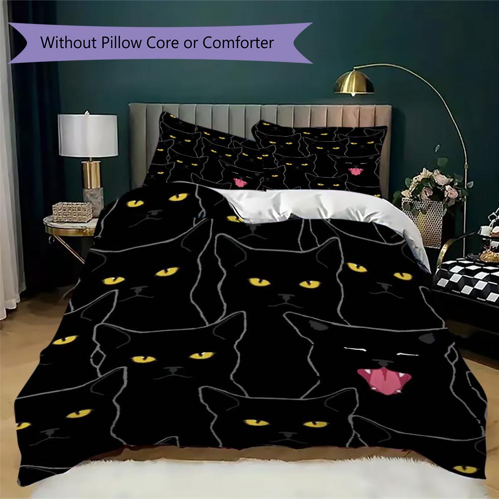 Multiple Small Black Cats Pattern Bedding,Quilt Set Quilt Cover Pillowcase Home Birthday Gift (1*duvet Cover+2*pillowcase,without core)ZSJT0917170