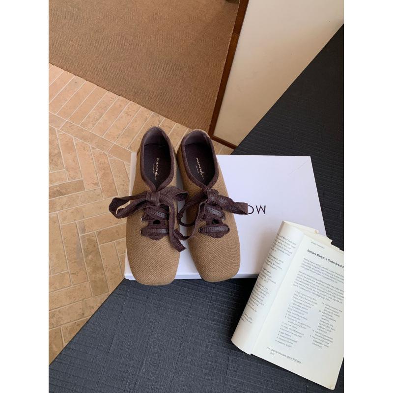 Retro Korean Version Fashion Square Head Single Shoes Women's Shoes Autumn 2025 New Versatile Lace-up Flat Casual Shoes