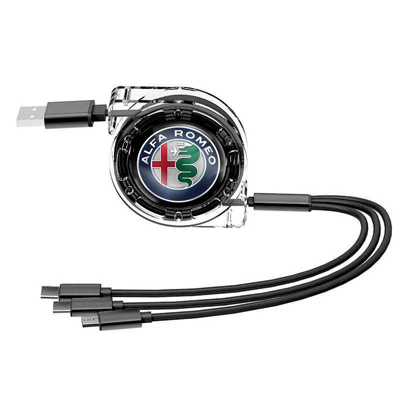 3 In 1 Fast Charger USB Data Cable Car Accessories For Alfa Romeo Giulia Stelvio Giulietta 156 159 147 Mito Tonale Brera Disco V