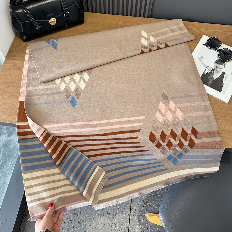 Autumn And Winter Versatile Plaid Double-Sided Warm Imitation Cashmere Scarf Women'S Air Conditioner Shawl With Imitation Cashmere Scarf