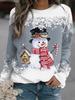 Women's Christmas snowman print long sleeved casual loose T-shirt women