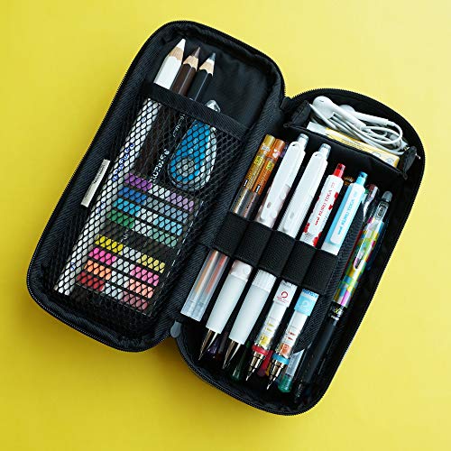 LOONLOON 663 Stone Pencil Case, Black, Large Capacity, Stylish, Two-Story, Multifunctional