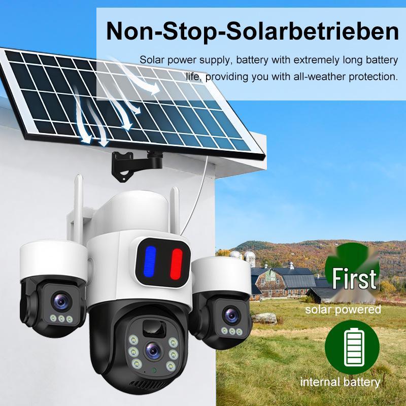 6MP Ultra HD 4G Solar Outdoor WiFi Surveillance Camera with Three Lenses