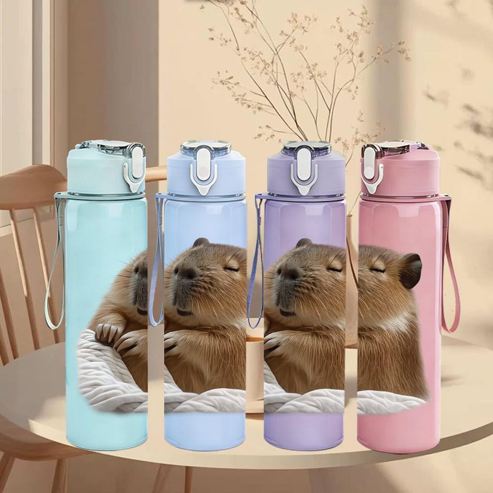 1PC Capybara Cute Rodent Animal Print 750ml Color Plastic Sports Water Bottle Leakproof Flip Straw Lid Suitable for Sports Office Home Use