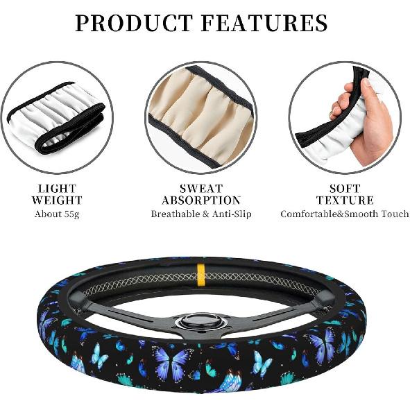 Steering Wheel Cover for Men Women Universal Car Accessories 15  Blue Butterfly