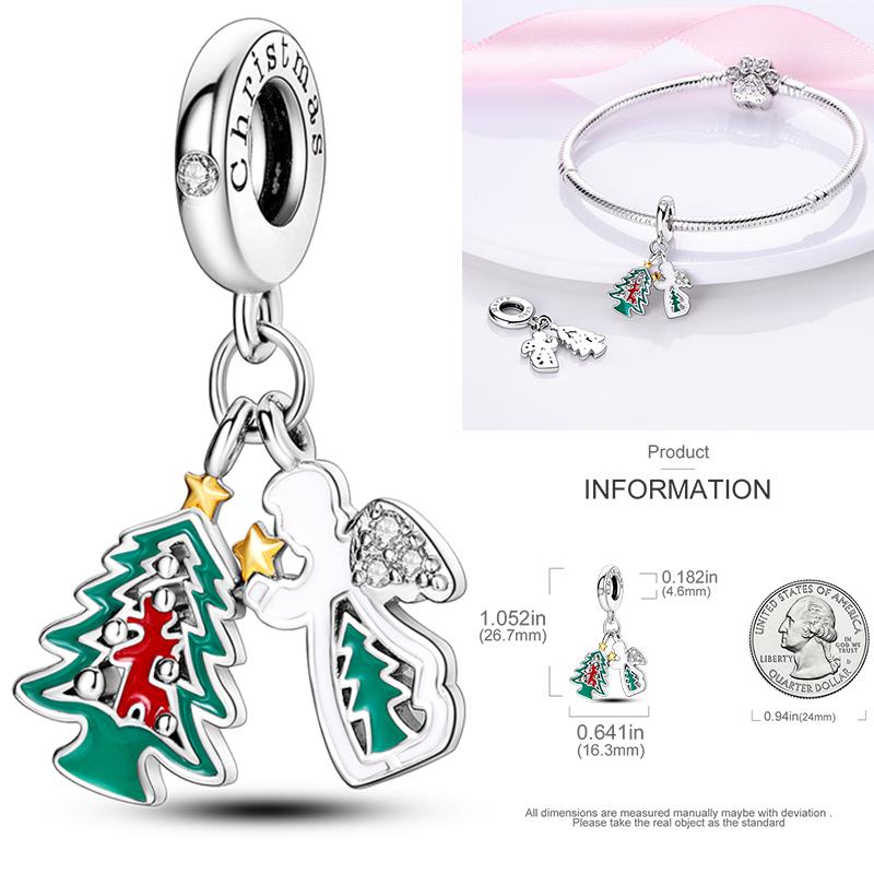 Christmas Bell Dangle Beads Copper Snowman Heart Elk Christmas Tree Snowman Fit Original Bracelet Women Jewelry