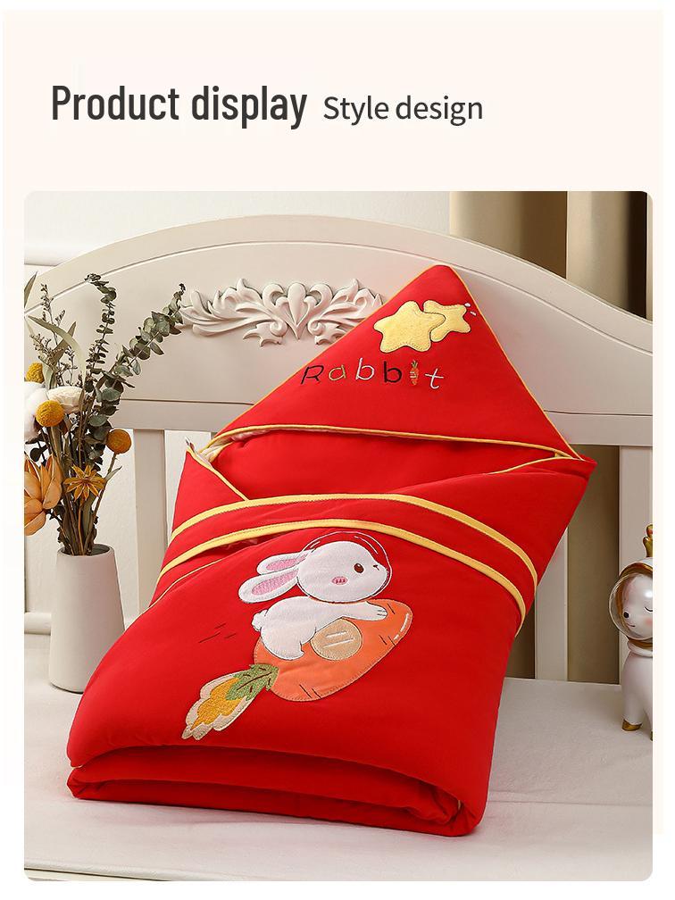 Bright Red Pure Cotton Baby Swaddle for Boys & Girls - Thickened Autumn/Winter Newborn Wrap