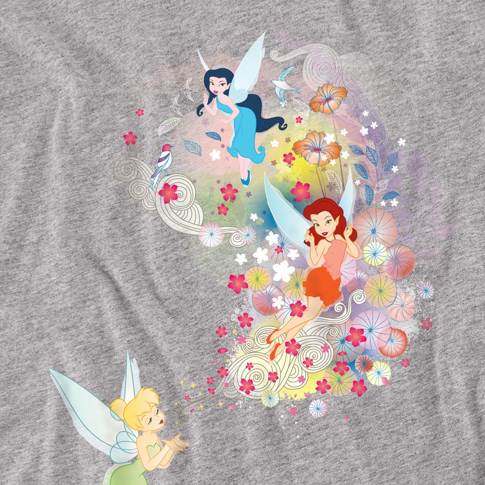 Disney Fairies Unisex Adult Fun Tinker Bell Rosetta Silvermist Floral T-Shirt