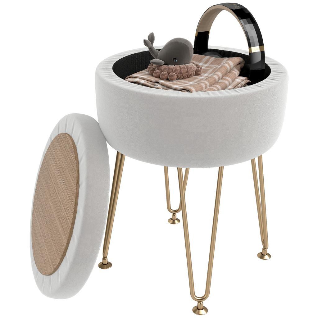 5L Velvet-Feel Storage Ottoman - Cream White