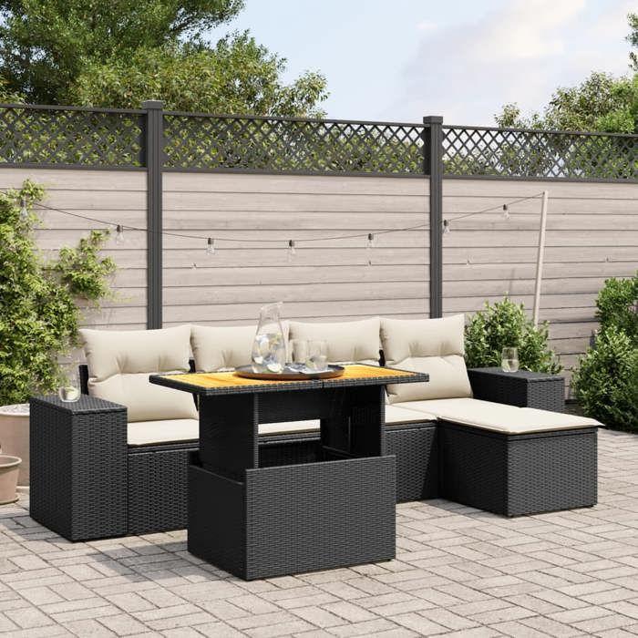 VidaXL Salon de Jardin avec Coussins 6 pcs, Canapés de Terrasse, Ensemble de Meubles de Patio, Mobilier d'Extérieur, Noir 3272610