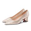 New medium heel single shoes women's pointed pearl rhinestone high-end wedding shoes 2025 spring and autumn temperament with cheongsam women's shoes