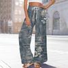 Pantaloni da donna stampati a gamba larga con tasche, vita alta con coulisse, pantaloni casual larghi