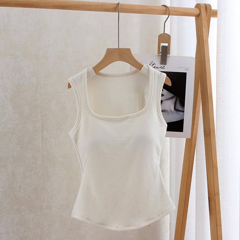 Women's 2025 Winter Korean-Style Slimming Warm Vest with Chest Pads - White, Non-See-Through