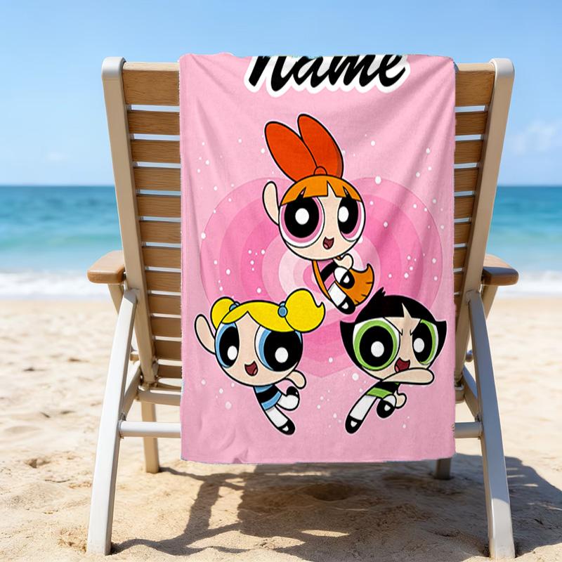 1pc The Powerpuff Girls10 Beach Towel with Custom Name, Beach/Swimming/Bath/Picnic/Camping Towel, Suitable for Seaside Beaches