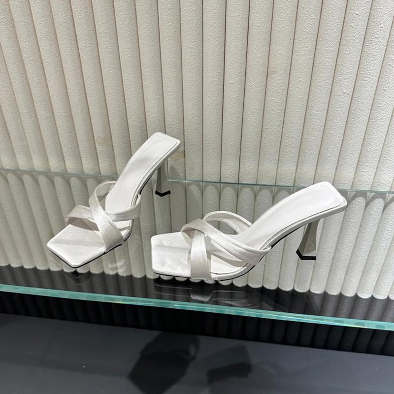 Summer Square Toe Women's Fashion Slippers Fashion High Heel Dress Slides Casual Outdoor Footwear