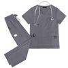 Damen Kurzarm Farb V-Ausschnitt Tasche Oberteil Hose Arbeitskleidung Zweiteiliges Set
