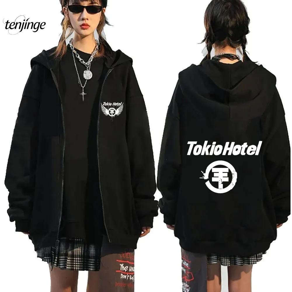 Tokio Hotel Hoodie Rock Band Kaulitz Print Zipper Hoodies Fleece Hooded Sweatshirts Men Women Hip Hop Streetwear Zip Up Jacket