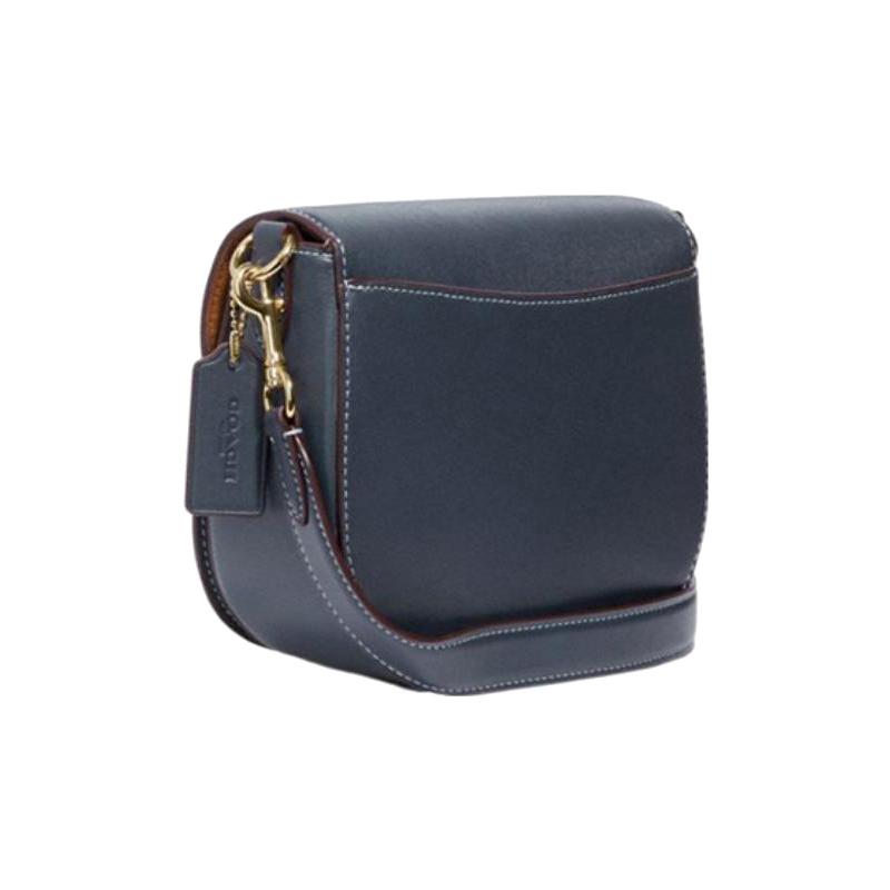 COACH Morgan 20 classic presbyopic buckle closure, chambray cow leather with fabric, shoulder crossbody bag, small size, women's model, denim blue