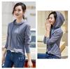 80s-Inspired Women's Long Sleeve Mercerized Cotton Hooded T-Shirt - Lightweight, Comfortable Sweatshirt