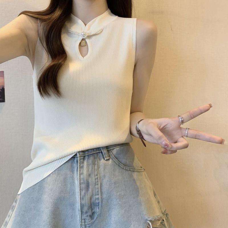 Loose & Slimming Plus Size Hollow Ice Silk Camisole for Women, New Chinese Style, Sleeveless