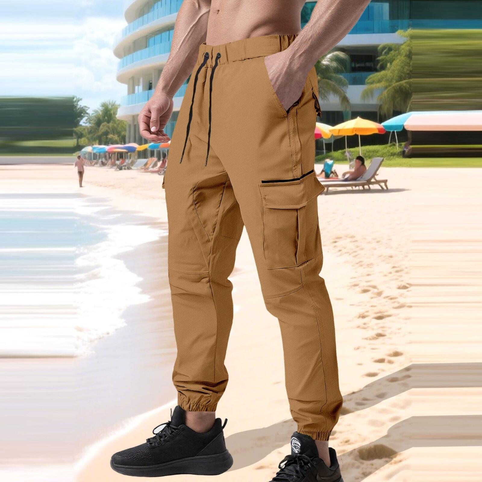 

Мужские уличные повседневные брюки свободного кроя с несколькими карманами, прямые брюки зауженного кроя XL хаки