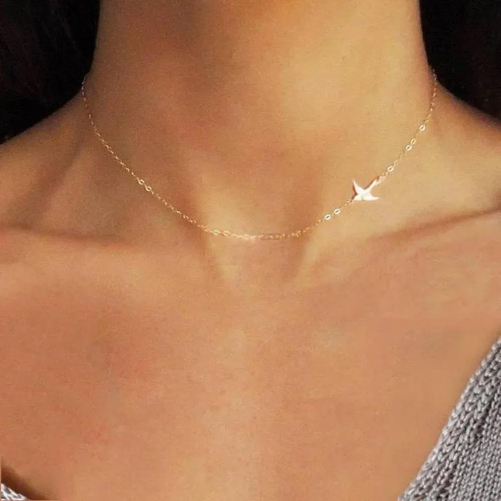 Colier Pasăre Mică, Pandantiv Delicate Pasăre Porumbel, Choker Mic Cadouri de Ziua de Naștere pentru Mamă, Soție, Soră, Prietenă brown