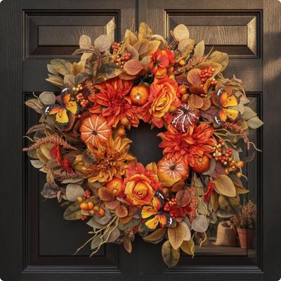 HarvestSeason Front Door Wreath | Warm Autumn Tones, Realistic Artificial Foliage, with Maple