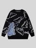 Damen Oversized Pullover mit Dinosaurier-Muster - Gemütlicher Langarm-Pullover für Freizeitkleidung
