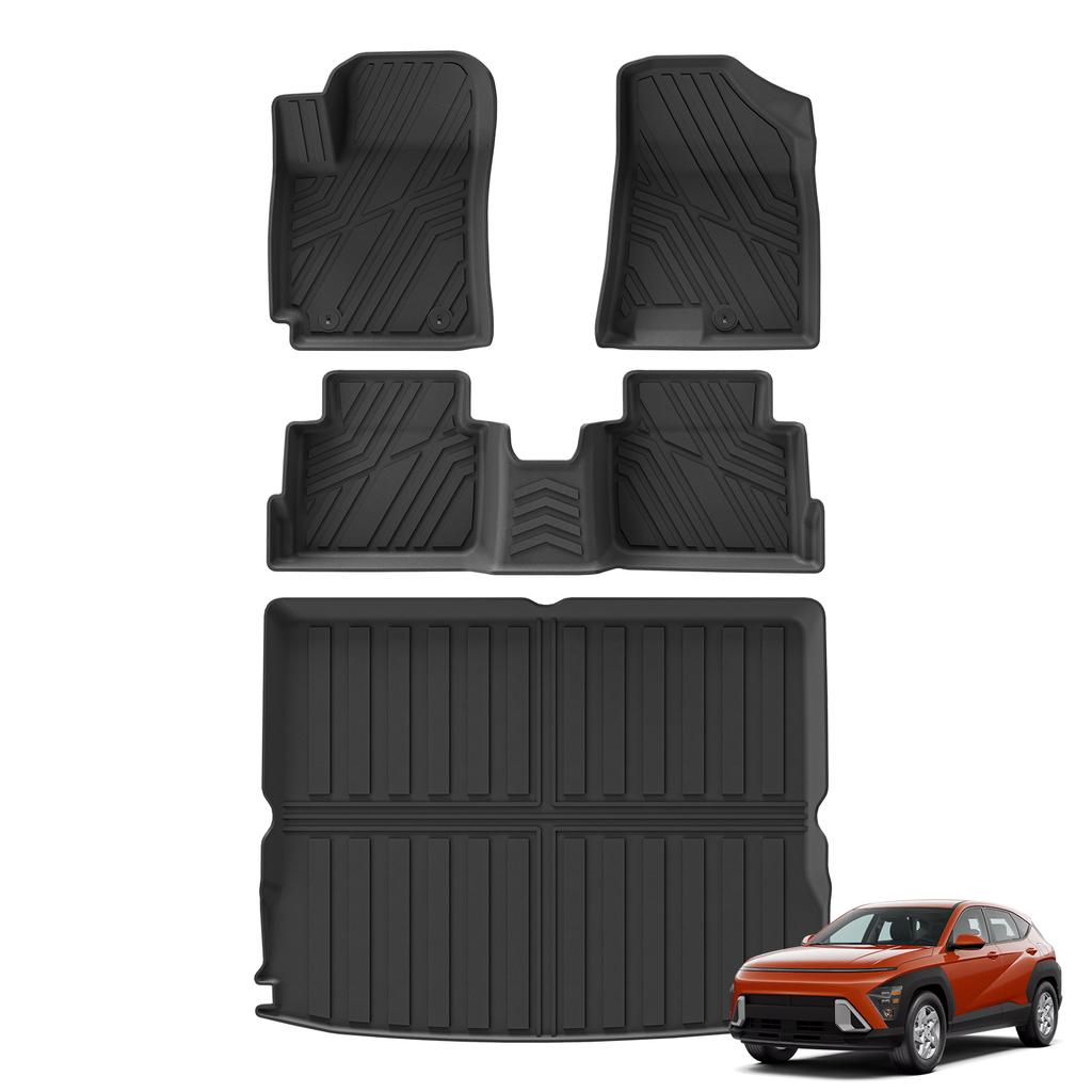 Smabee Left Drive for Hyundai Kona Fuel 2024-2026 Car Floor Mats Cargo Trunk Pad TPE Waterproof Accessories Black