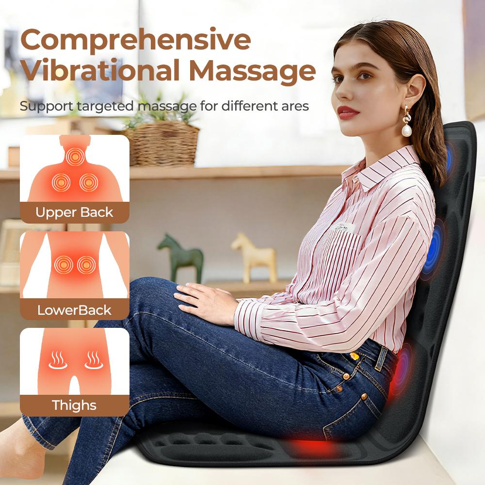 Electric Massage Cushion Full Body Massager 5 Vibration Zones Shoulder Neck Back Lumbar Hip Plush Fabric 115×50×2cm With Heating Warm Therapy