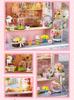 moin moin Dollhouse Miniature DIY Kit Scale Instructions Pink Flower Shop Antique Design with Cherry and Rose LED Light Music Box Acrylic Case Set,
