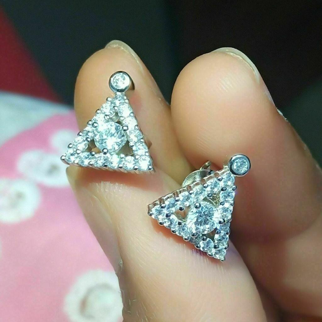Silver Tone Triangle Stud Earrings for Women Sparkling Hollow Geometric Earrings Elegant Fashion Jewelry for Daily Party Wear