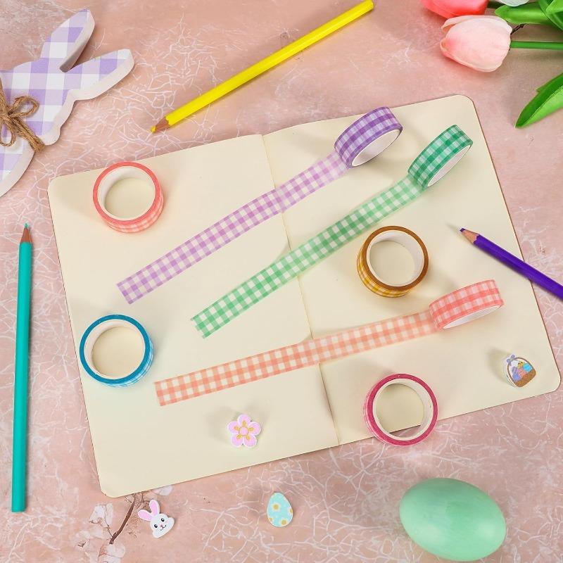 12 Stück Oster Karo Washi Tape Set, Helle Farbe Karo Dekoratives Geschenkband, Tagebuch DIY Bastelband