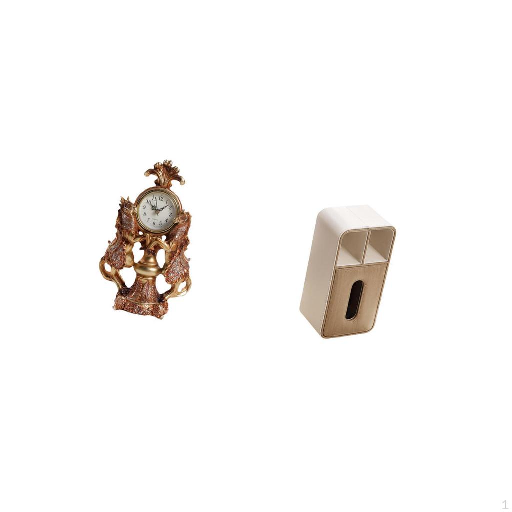 Horse Clock Desktop Figurine Tissue Dispenser Statue Animal Table Napkin Holder for Living Room Desk