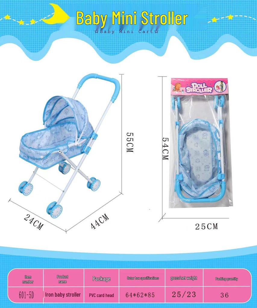 Girls' Large Folding Stroller with Canopy: Pretend Play Toy with Reinforced Metal Walker