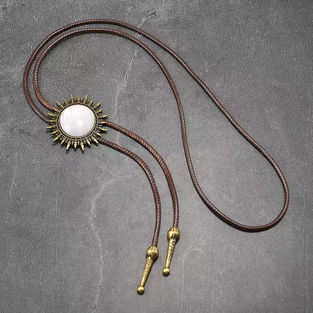 Retro Men's Bolo Tie with Resin Jade and Alloy Choker Cord