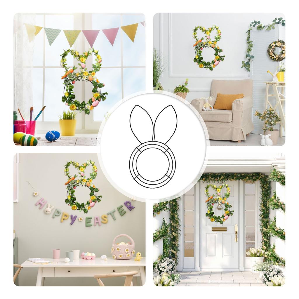 Easter Wreath Metal Frame Wire Form Floral Garden Bunny Shaped Wire Wreath Form For Easter DIY Craft Project Indoor Outdoor Holiday Hanging Decor 16