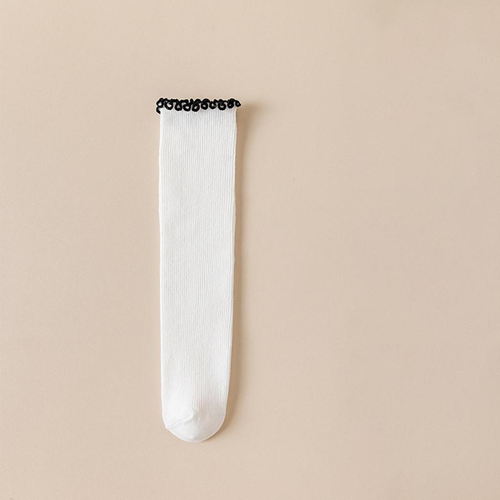 4-8J Süße Rüschen Mädchen Lange Socken Einfarbige Gestrickte Kniestrümpfe Frühling Herbst Kinder Baumwollsocken